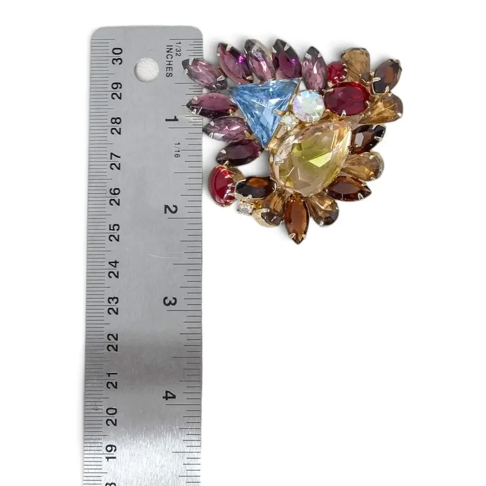 Vintage Juliana Fruit Salad Brooch Multicolor Rhinestone Navette Gold Tone
